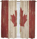 Canada Kitchen Curtains, Red Maple Leaf Flag Vintage Farmhouse Wooden Grain Light Filtering Window Curtain Panels, 2Pcs Rod Pocket Window Treatments Set for Living Room Bathroom Bedroom 42x63 Inches