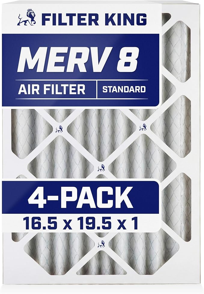 Filter King 16.5x19.5x1 Air Filter | 4-PACK | MERV 8 HVAC Pleated A/C Furnace Filters | MADE IN USA | Actual Size: 16.5 x 19.5 x .75"