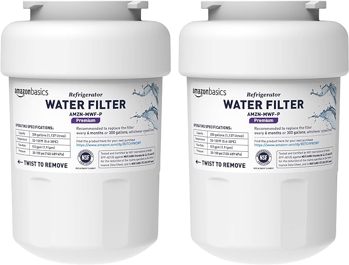 Amazon Basics Replacement Water Filter Cartridge Compatible with GE MWF Refrigerator, Pack of 2