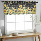 Summer Floral Sheer Valance Curtains, Watercolor Sunflower Eucalyptus Leaves Letter Print Light Filtering Kitchen Valances Rod Pocket Voile Curtain Treatment for Bedroom/Living Room/Basement 54Wx18L