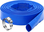 DAVCO 1.25" x 100 ft Pool Backwash Hose, Heavy Duty Reinforced Blue PVC Lay Flat Water Discharge Pump Hoses For Swimming Drain Pools and Clean Filters,with 1 Clamp