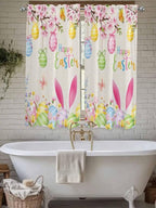 Happy Easter Bedroom Curtains 63 Inches length, Spring Farmhouse Bunny Eggs Flower Beige Window Treatment Curtain Drapes, Rod Pocket Curtain Panels for Living Room Kitchen, 42"x63", 2 Panels