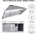 CHETTO C Stainless Steel Range Hood Cover with 4-Speed Vent Hood Insert Custom Handmade Metal Kitchen Fan with Towel Rack LED Light 36"W x27"D x24"H Black Island Mount
