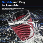 6" Inlet Cold Air Intake Filter Cone Replacement Performance Washable Clamp-On Dry Air Filters Red (6" Tall)