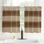 Retro Country Brown Wooden Board Window Valance Curtains, Farmhouse Gradient Plank Light Filtering Kitchen Valance with 3-inch Rod Pocket for Living Room Bathroom Bedroom,2 Panel,52x45In