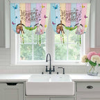 Tie Up Curtains,Happy Easter Rabbit Butt Egg on Daisy Leaf Adjustable Rod Pocket Window Shade Curtain Drape Bufferfly on Wood Barn Tie-Up Valance for Kitchen Bedroom Living Room Windows,34"x45"