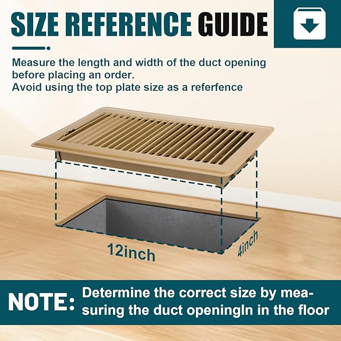 VOISEN Floor Register 4x12, 2 Pack Floor Vent Covers, Steel Adjustable Air Supply Grille Register Vent Cover Grill for Sidewall and Floor, Vent Covers for Home Floor,Brown
