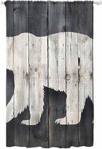 Sheer Curtains 84 Inches Long, White Brown Bear Semi Sheer Curtains Light Filtering Window Treatment, Rustic Counrty Vintage Wood Grain Privacy Voile Drapes for Living Room Bedroom 52x84 Inch