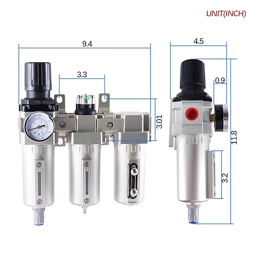1/2 Inch NPT Industrial Grade Three Stage Air Drying System, Particulate Filter, Coalescing Filter, Desiccant Dryer and Air Regulator, 0-240 PSI, Auto Drain