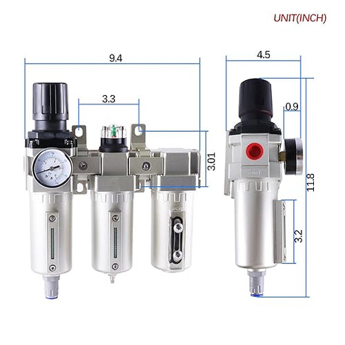 1/2 Inch NPT Industrial Grade Three Stage Air Drying System, Particulate Filter, Coalescing Filter, Desiccant Dryer and Air Regulator, 0-240 PSI, Auto Drain