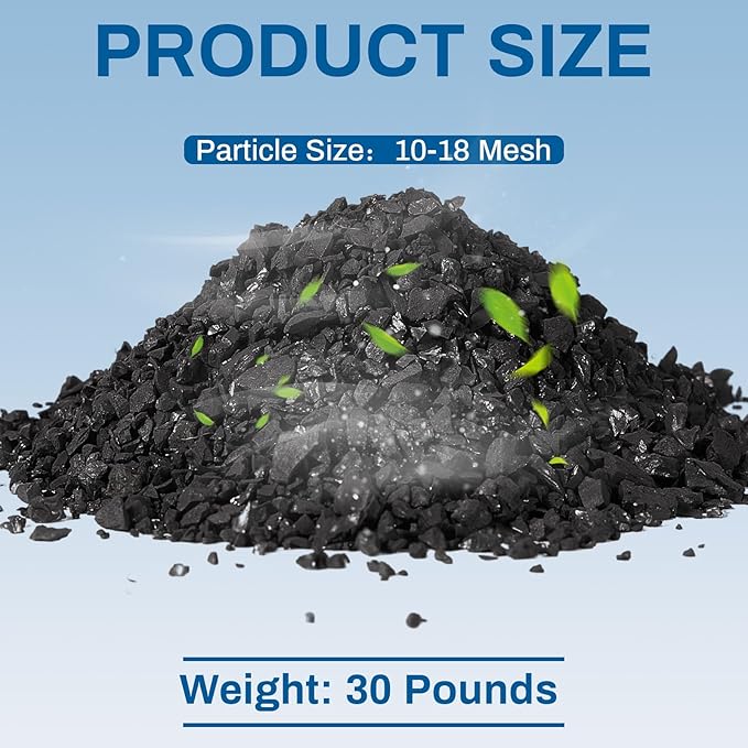 Timgle Bulk Water Air Filter Activated Charcoal Coconut Hull Granular Activated Carbon 10-18 Mesh Water Distiller Charcoal Filters Media for Filtration(30 Lbs)
