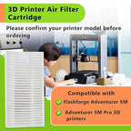 2PCS 3D Printer Air Filter Cartridge for Flashforge Adventurer 5M Pro/Adventurer 5M, Easy to Install 3D Printer Air Filter Set Fits for Adventurer 5M Series 3D Printer