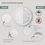 Vent Systems 4" Inch (Opening Dimensions) - Pack of 100 - White Soffit Vent Cover - Plastic Round Air Vent Grille - Built-in Mesh Screen - HVAC Register Louver for Bathroom, Home, Kitchen