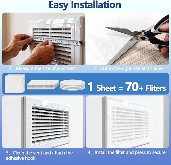 MERV 13 Cut to Fit Air Filter Material, 23 Sq Ft (29.5"x112") Polyester Filter Roll with Adhesive Hook Tape, Captures 0.3 Microns Dust Pet Dander Allergens for HVAC Furnace Ceiling Vents