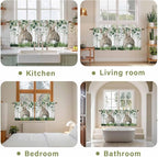 Easter Tier Curtains, Country Rabbit Botanical Leaves Wooden Grain Light Filtering Kitchen Curtains, 2Pcs Rod Pocket Half Window Treatments Panels for Sink Cafe Cabinet Camper 27.5x24 Inches
