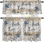 Kitchen Curtains Tiers and Valance Set of 3, Vintage Country Light Filtering Window Curtain Set, Blue Rustic Texas Star Vines Wooden Grain Rod Pocket Curtain Drapes for Living Room, 36 Inches Tiers
