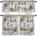 Vintage Country Kitchen Curtains Set 3 Piece for Windows,Rod Pocket Valance and Tier Set 24 Inch Length,Blue Rustic Texas Star Vines Wooden Grain Light Filtering Cafe Curtains for Living Room