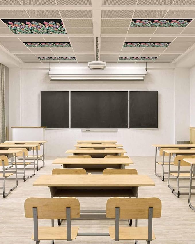 Fluorescent Light Covers for Ceiling Lights Colorful Flowers Magnetic Light Filters 1 Pack 4x2 ft Abstract Lines Floral Ceiling Lights Cover for Classroom Office School Home Drop Lamp Decor