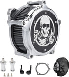 Motorcycle Air Filter Skull Style Air Cleaner with Filter Sock Dustproof Protective Cover Kit for Harley Touring 2000-07 Softail 2000-15 Dyna 2000-17, Excludes 2017 FXDLS (Chrome)