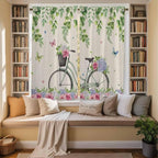 Farmhouse Spring Kitchen Curtains, Retro Bicycles Flowers Vines Butterfly Light Filtering Window Curtain Panels, 2Pcs Rod Pocket Window Treatments Set for Living Room Bathroom Bedroom 42x63 Inches