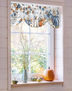 Thanksgiving Pumpkin Tie Up Valance Curtains for Windows, Kitchen Curtains Window Shades, Fall Maple Leaf Daisy Wooden Grain Light Filter Roman Curtain Valances for Bedroom/Bathroom/Cafe 60'' x 18''
