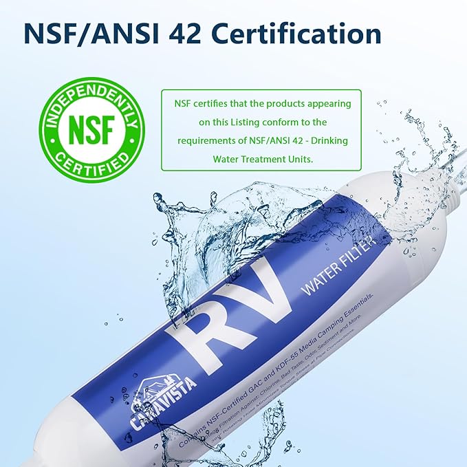 RV Water Filter - Inline Water Filter with 2 Hose Protector and 90 Degree Hose Elbow - NSF & ANSI 42 Certified - Camping Essentials for Reducing Odors, Bad Taste, Chlorine and Rust (3 Pack)