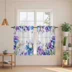 Spring Flowers Kitchen Curtains, Watercolor Garden Florals Wooden Grain Light Filtering Window Curtain Panels, 2Pcs Rod Pocket Window Treatments Set for Cabin Bathroom Bedroom 52x45 Inches