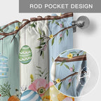 Easter Curtain Valances for Windows, Kitchen Valance Window Treatment, Spring Watercolor Bunny Eggs Wood Grain Teal Blue Light Filtering Block Curtains for Bathroom/Bedroom/Living Room 42'' x 12''