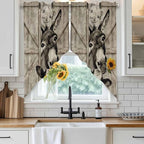 Funny Farm Animals Swag Valances for Windows, Vintage Barn Brown Sunflowers Rod Pocket Kitchen Curtains Valance, Small Window Curtains Swag for Cafe Bathroom Living Room, 2 Panels, 28x36 inch