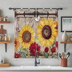 Sunflowers Bathroom Curtains 63 Inch Length, Window Curtains Tab Top, Retro Flower Barn Doors Butterfly Farmhouse Brown Light Filtering Window Treatments Drapes 52"x63" 2 Panel