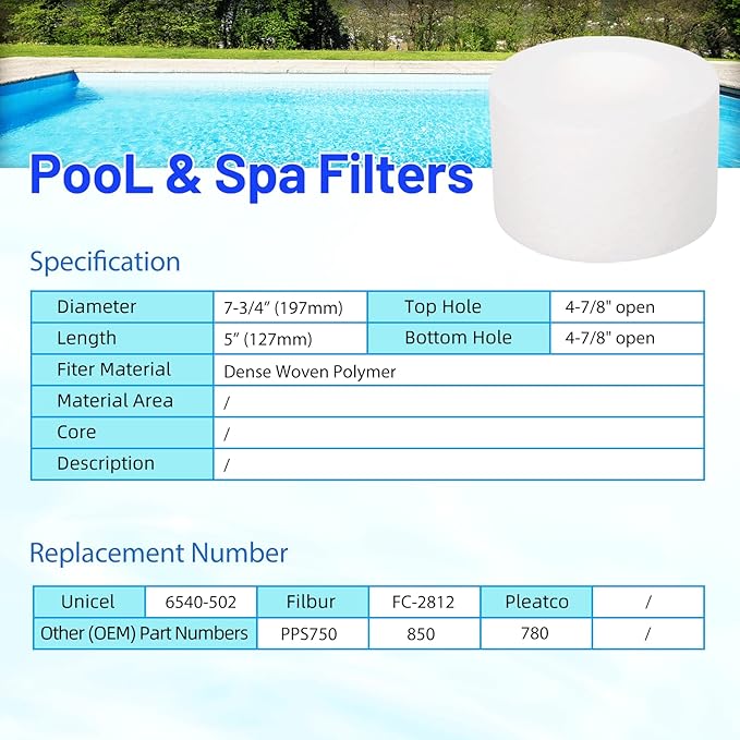 6540-502 Hot Tub Filter Cartridge Replaces for Filbur FC-2812, Sundance Series 850 780 6540-502, PPS750, Darlly PP2002, Inner Pre Filter Disposable for Pool and Spa, 2 Pack