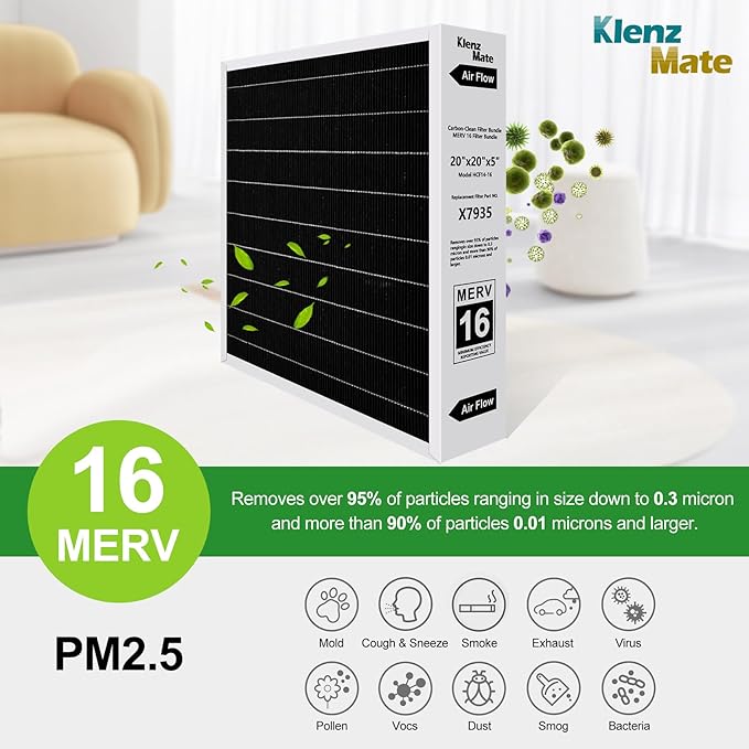 Upgraded 4 - Pack X7935 20x20x5 MERV 16 Air Filter Bundle,Carbon Clean Healthy Climate,Replacement Filter Media for HCC14-23 Lennox & Honeywell FC100A1011/FC200E1011 (4 - Pack)