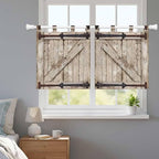 Farmhouse Wood Grain Kitchen Curtains 24 Inch Length, Small Window Curtains Tab Top, Vintage Country Barn Gate Brown Light Filtering Short Window Treatments Tier Drapes 27.5"x24" 2 Panel