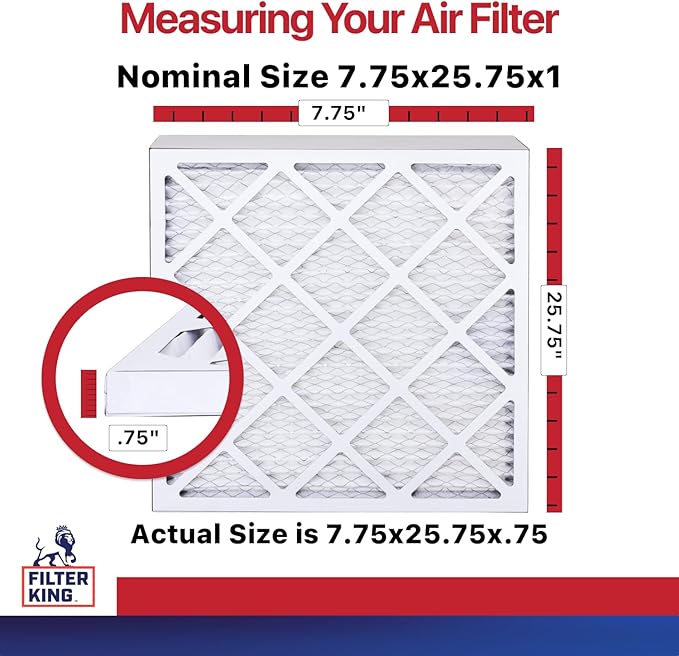 Filter King Air Filters 7.75x25.75x1 | 4-PACK | MERV 11 HVAC Pleated AC Furnace Filters | Actual Size 7.75 x 25.75 x .75"