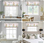 Easter Sheer Valances for Windows 42"x18", Light Filtering Kitchen Curtains Valance, Spring Watercolor Bunny Eggs Flower Leaf Pink Plaid Rod Pocket Chiffon Curtains for Living Room Bedroom Cafe