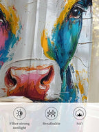 Sheer Curtains 96 Inches Long, Farmhouse Oil Painting Semi Sheer Curtains Light Filtering Window Treatment, Colorful Cow Animal Wooden Grain Privacy Voile Drapes for Living Room Bedroom 52x96 Inch