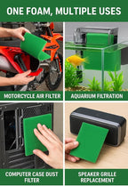 Universal Foam Air Filter Material Sheet – 14" x 17" x 5/8", 65 PPI Green Fine Foam – Reusable, Washable, Trim-to-Fit Air Filter for Motorcycle, ATV, UTV, Dirt Bike, Small Engine, HVAC, Aquarium