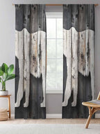 Sheer Curtains 108 Inches Long, White Brown Bear Semi Sheer Curtains Light Filtering Window Treatment, Farmhouse Country Vintage Wood Grain Privacy Voile Drapes for Living Room Bedroom 52x108 Inch