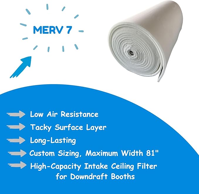 Spray Booth Ceiling Filter, High-Capacity Intake Air Filter for Downdraft Booths (2/case, 69" x 121")