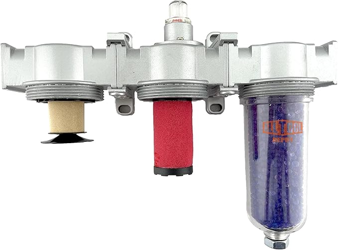 3/8" NPT MID FLOW 3 Stages Filter Coalescing Desiccant Dryer System For Compressed Air Lines, Poly Bowls, Great For Paint Spray And Plasma Cutter (MANUAL DRAIN)