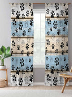 Sheer Curtains 96 Inches Long, Blue Beige Paw Print Semi Sheer Curtains Light Filtering Window Treatment, Vintage Farmhouse Rustic Wooden Grain Privacy Voile Drapes for Living Room Bedroom 52x96 Inch