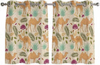 2 Panel Kitchen Cafe Curtains, Desert Camels Sunlight Filtering Nature Air Through, Home Decor Window Covering Tier Curtains for Bedroom Living Room Vintage Sand Animals Aloe Vera Leaves Beige
