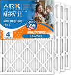 AIRX FILTERS WICKED CLEAN AIR. 16x25x1 Air Filter MERV 11 Electrostatic Pleated Air Conditioner Filter 4 Pack HVAC AC Furnace Filters