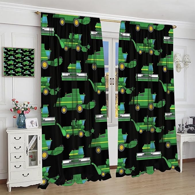 Kids Agriculture Machine Window Curtains, Farm Equipment Tractors Transport Combines Rod Pocket Decorative Windows Curtain for Boys Children Teens Room Decor 42x45in (30% Blackout)