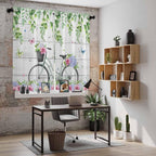 Spring Kitchen Curtains, Bicycles Botanical Rose Leaves Butterfly Wood Grain Light Filtering Window Curtain Panels, 2Pcs Rod Pocket Window Treatments Set for Living Room Bathroom Bedroom 42x63 Inches
