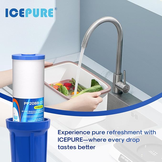 ICEPURE 5 Micron 20" x 4.5" Whole House Sediment and Carbon Water Filter Replacement Cartridge for AP810-2, SP-DD-5005-20BB, DGD-5005-20, FPMB5-20, P5-20BB, FP25B, SDG-45-2005, CMMF0520-45W1, 3PACK