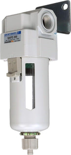 PneumaticPlus SAFD300-N03B Compressed Air Coalescing Filter, 0.01 Micron 3/8" NPT - Poly Bowl, Manual Drain, Bracket