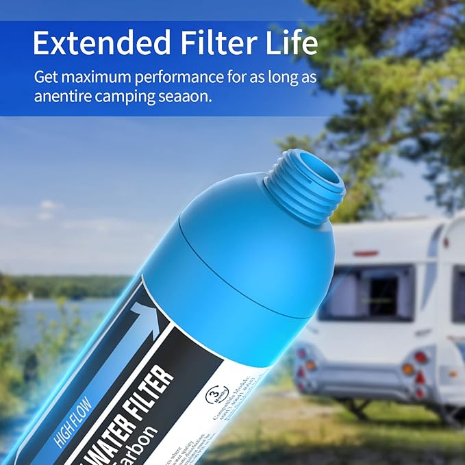 Lifefilter RV Inline Marine Water Filter, Reduces Chlorine, Bad Taste&Odor for RVs,NSF Certified with Flexible Hose Protector (Pack of 4)