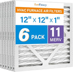 LotFancy 12x12x1 Air Filter MERV 11 6-Pack, Electrostatic Pleated AC Furnace Air Filter, Captures Dust, Smog & Pet Dander, Actual Size: 11.75"x11.75"x0.75"