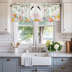 Easter Curtain Valances for Windows, Kitchen Valance Window Treatment, Spring Farmhouse Watercolor Bunny Eggs Wood Grain Light Filtering Block Curtains for Bathroom/Bedroom/Living Room 60'' x 18''